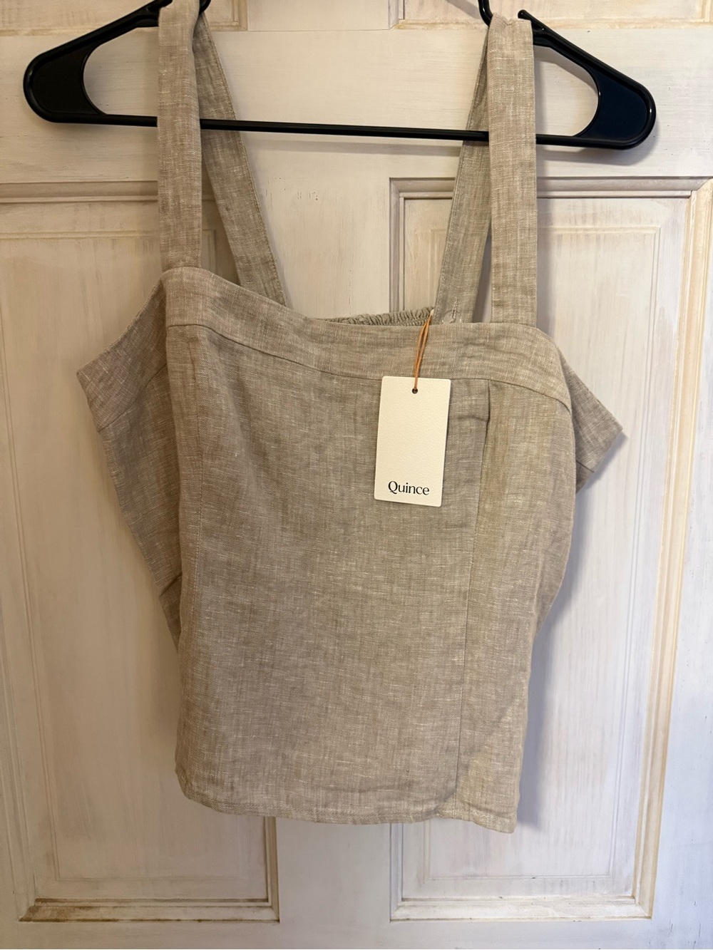 Quince Natural Beige Linen-Blend Square Neck Tank